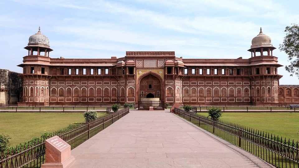 Agra Fort red sandstone walls and courtyard
