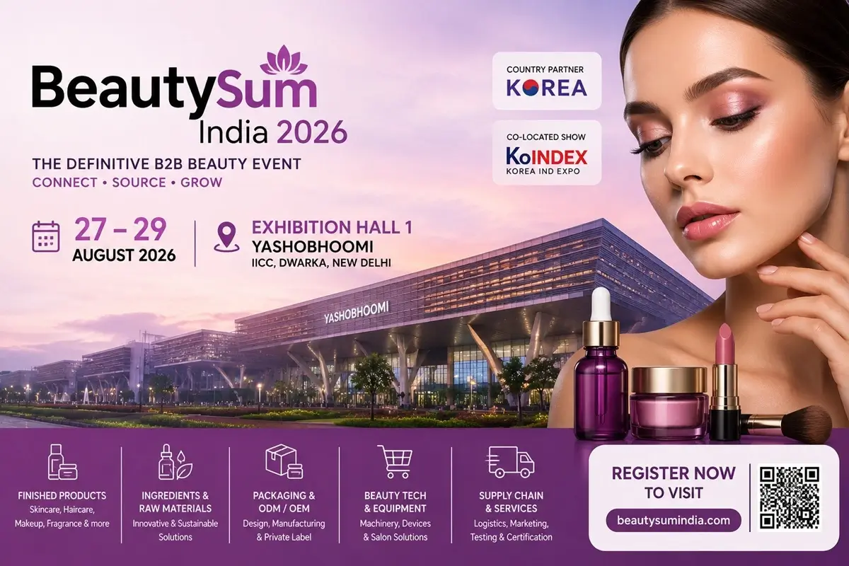 BeautySum India 2026 international B2B beauty cosmetics medical aesthetics and manufacturing exhibition at Exhibition Hall 1 Yashobhoomi New Delhi