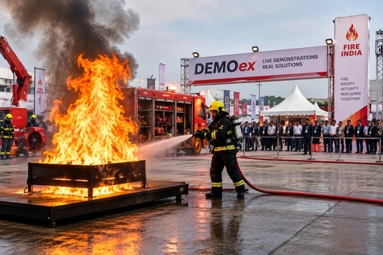 Live fire safety product demonstration at Fire India DEMOex
