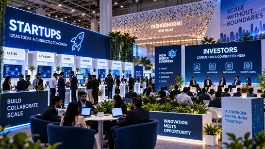 Startups investors and technology innovation ecosystem at India Mobile Congress 2026