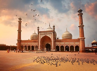 Jama Masjid courtyard and minarets, Old Delhi